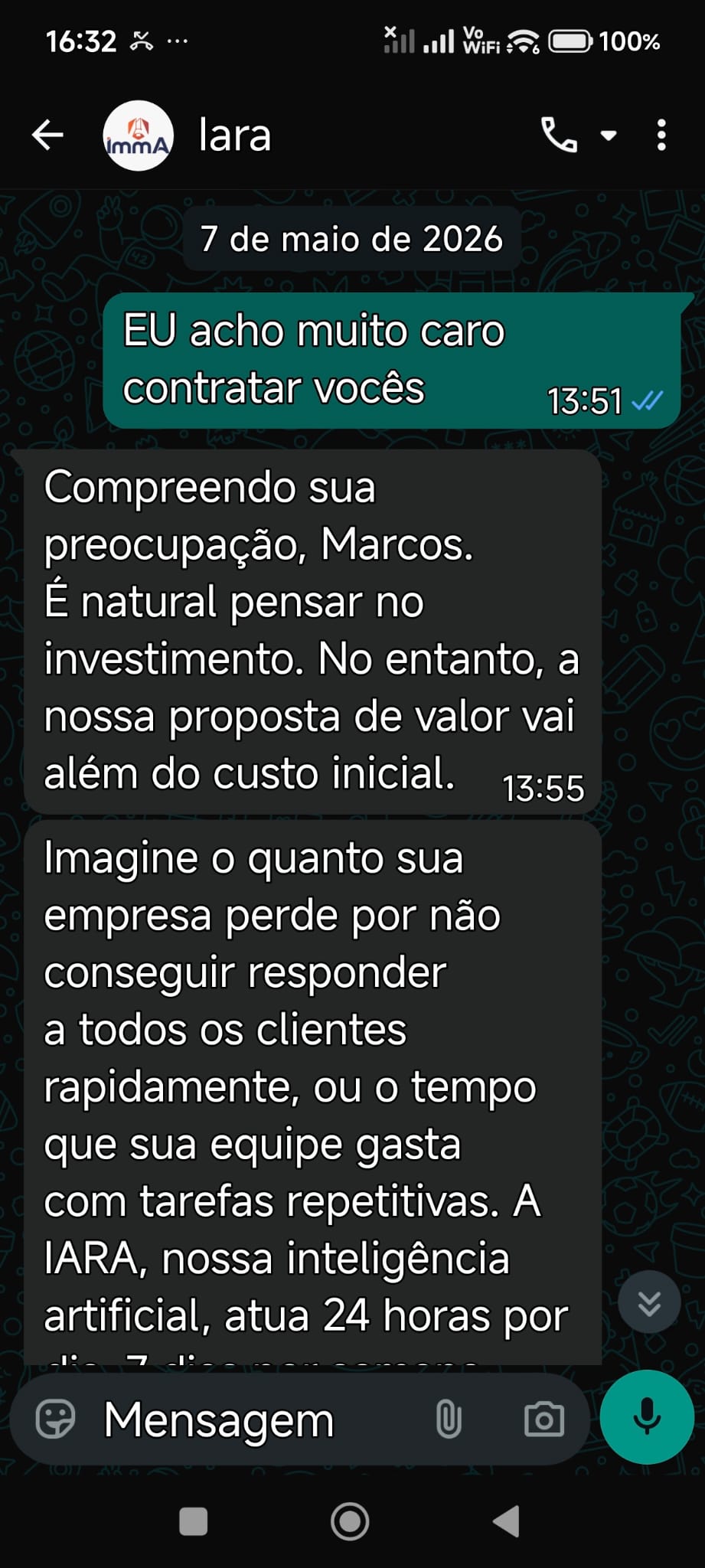 Conversa real da IARA mostrando empatia e naturalidade